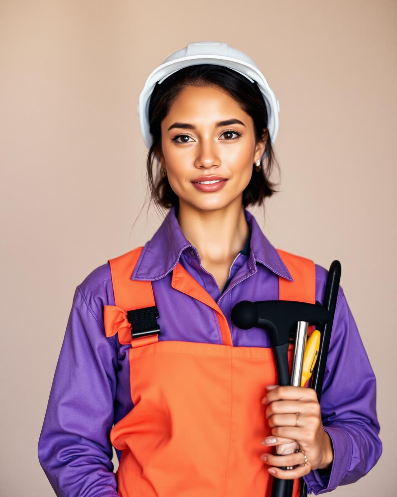 A confident woman electrician with her tools